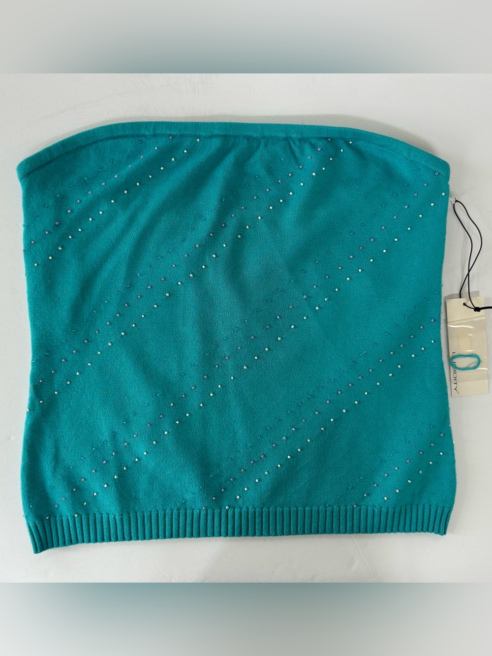 Teal Beaded Strapless Knit Tube Top - Women